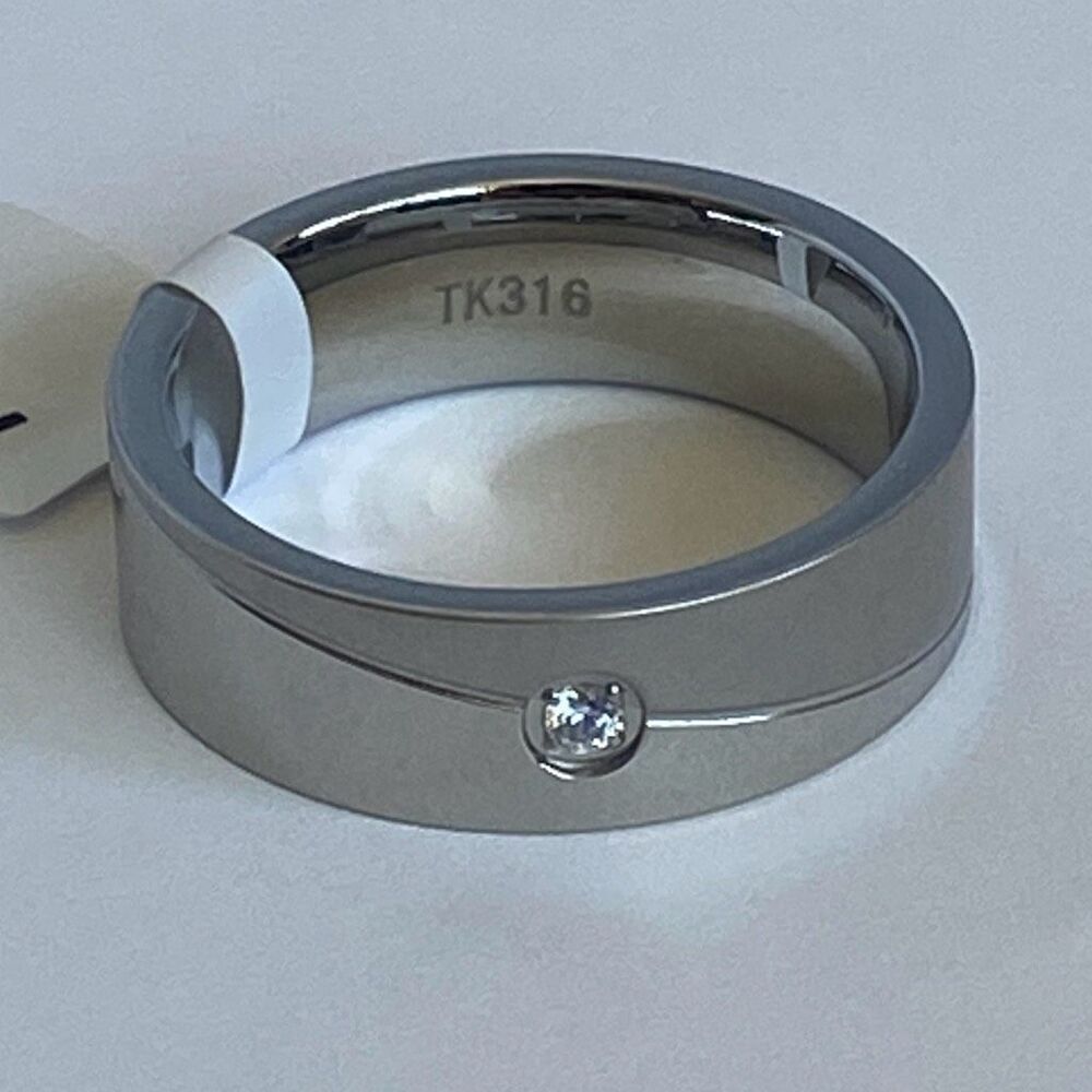 Men’s Stainless Steel Ring Size 10 Silver Band w/ CZ Stone Minimalist